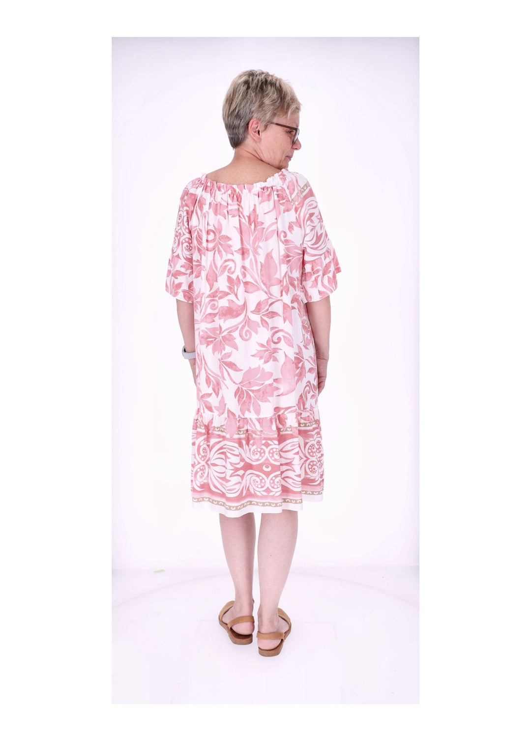 Stufen Kleid 1/2 Arm AOP Blätter