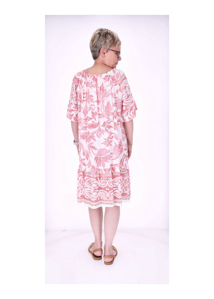 Stufen Kleid 1/2 Arm AOP Blätter