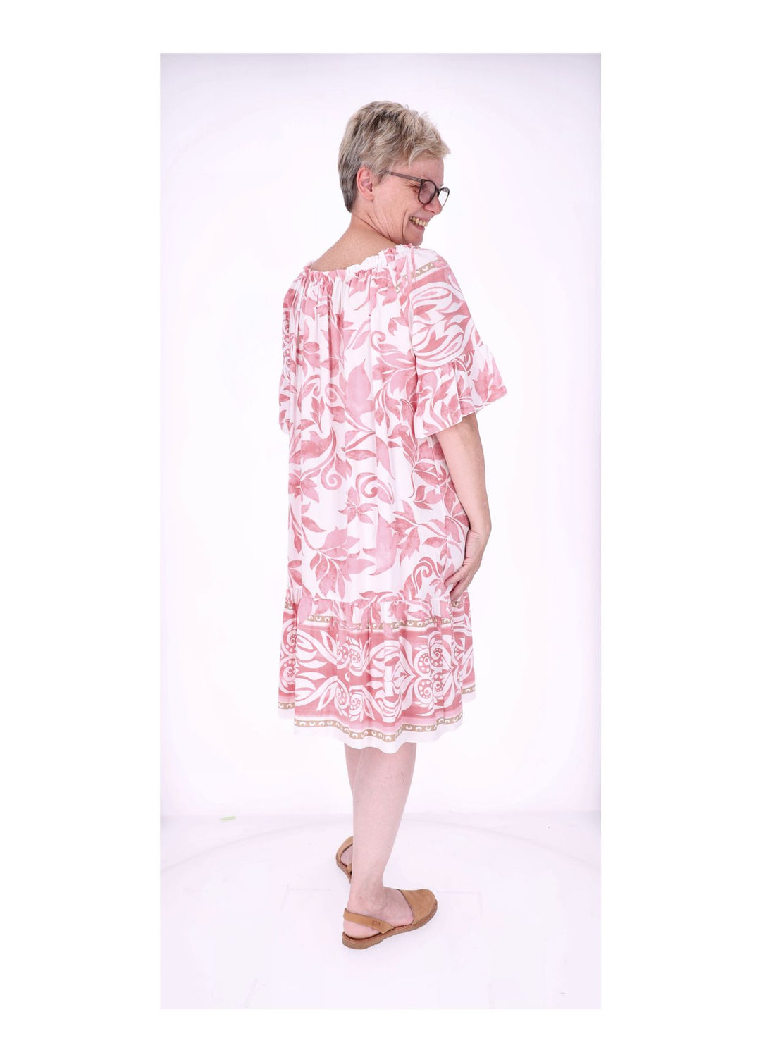 Stufen Kleid 1/2 Arm AOP Blätter
