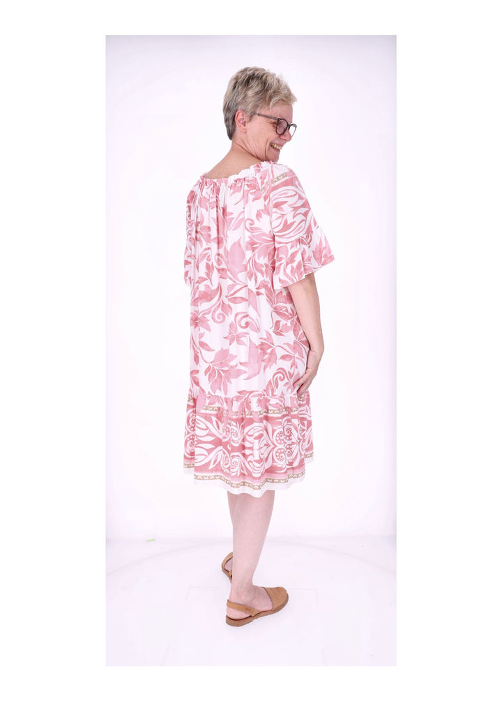 Stufen Kleid 1/2 Arm AOP Blätter