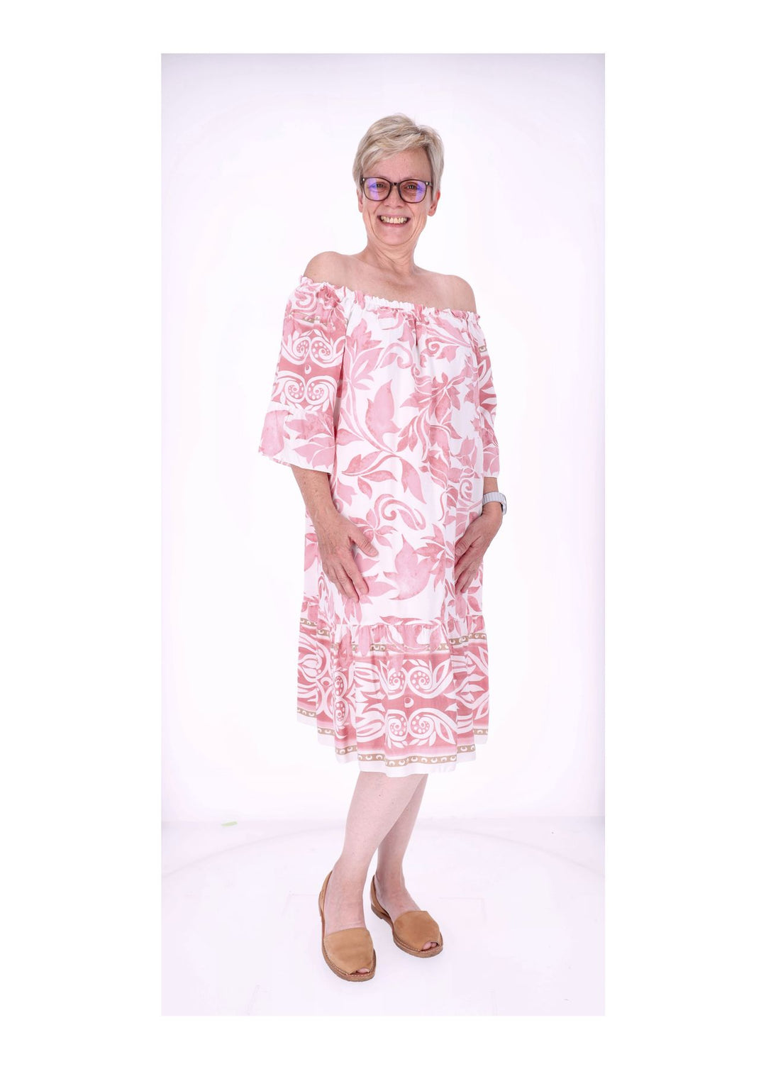 Stufen Kleid 1/2 Arm AOP Blätter