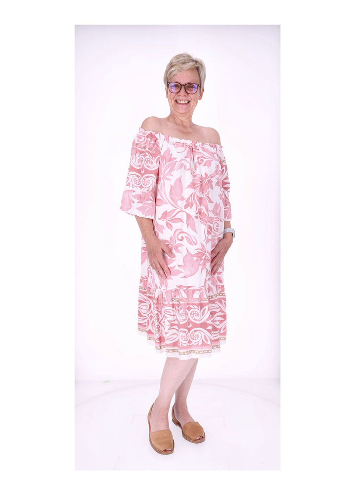 Stufen Kleid 1/2 Arm AOP Blätter