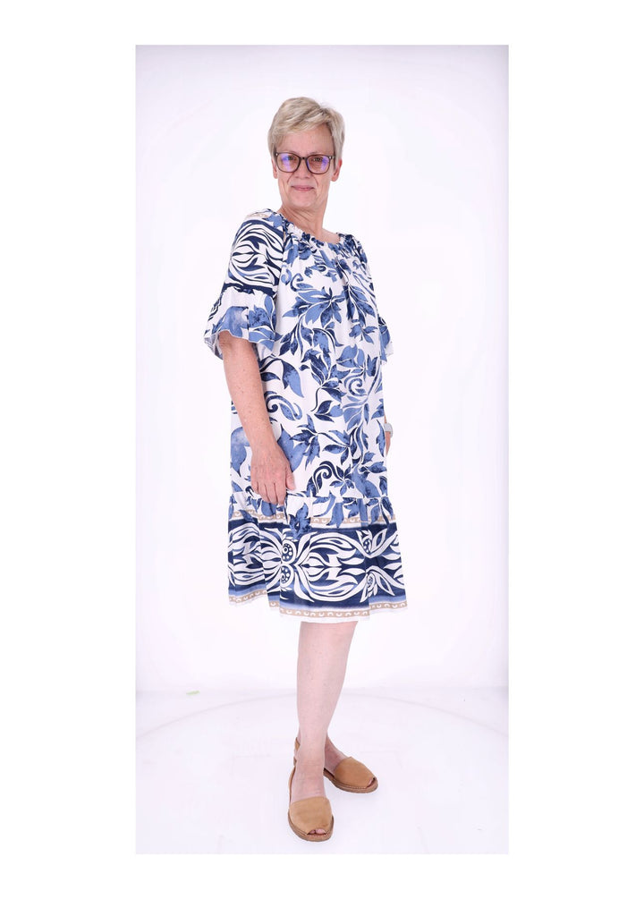 Stufen Kleid 1/2 Arm AOP Blätter