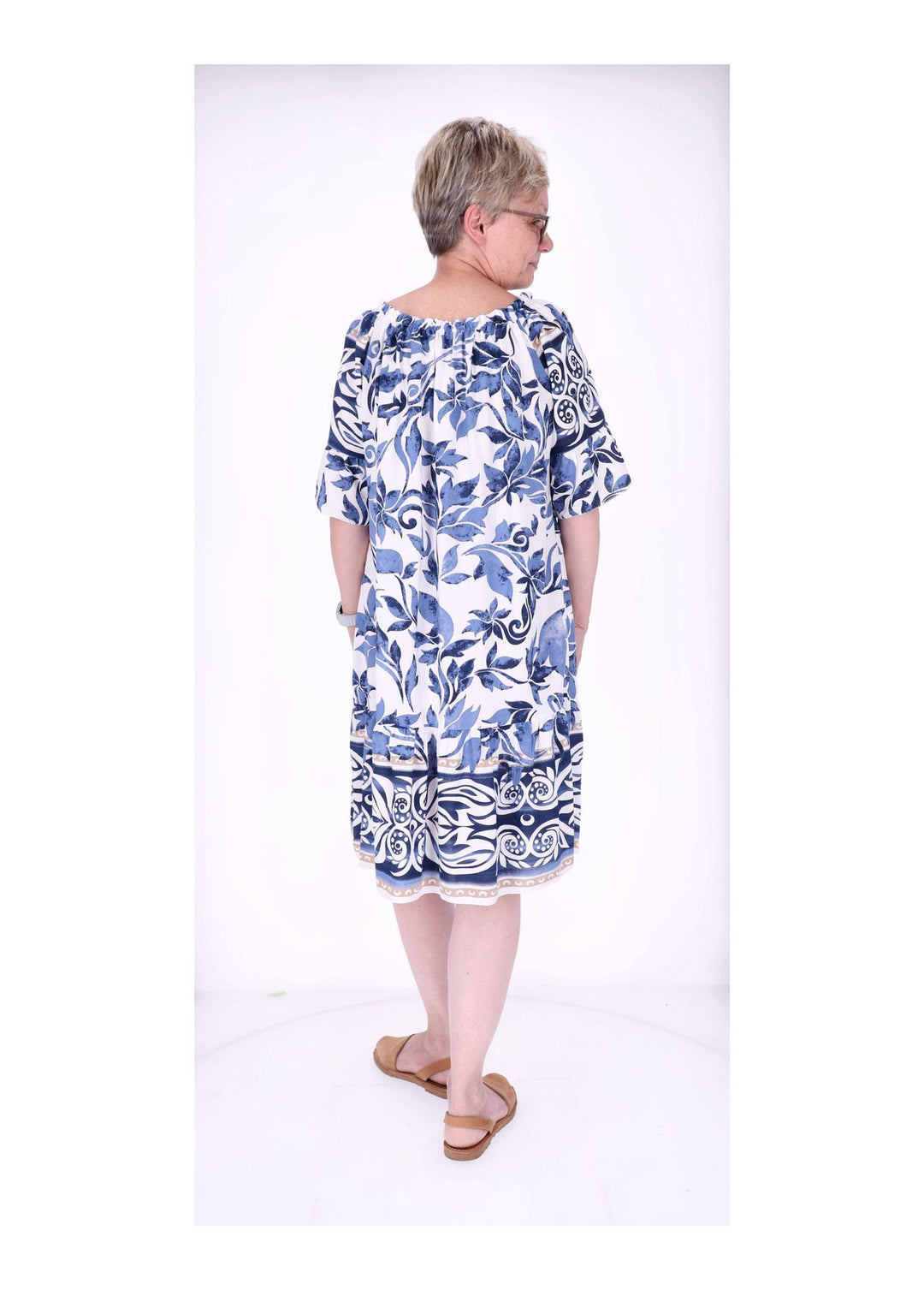Stufen Kleid 1/2 Arm AOP Blätter