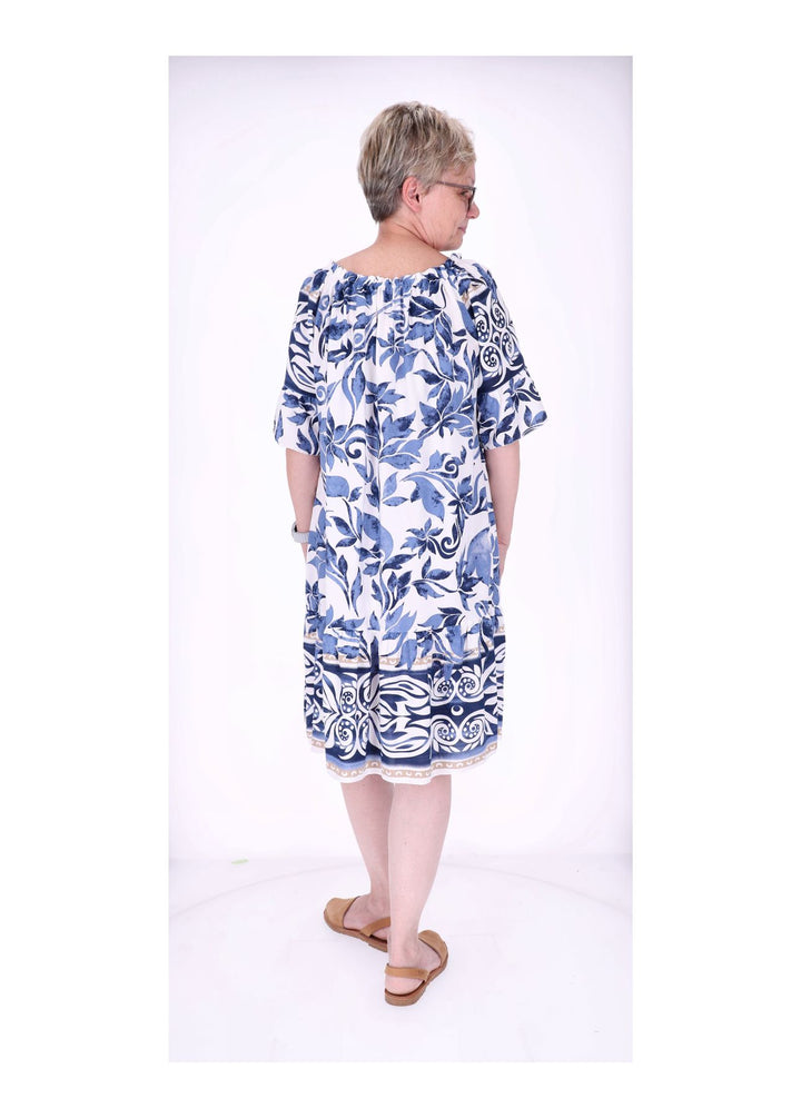 Stufen Kleid 1/2 Arm AOP Blätter