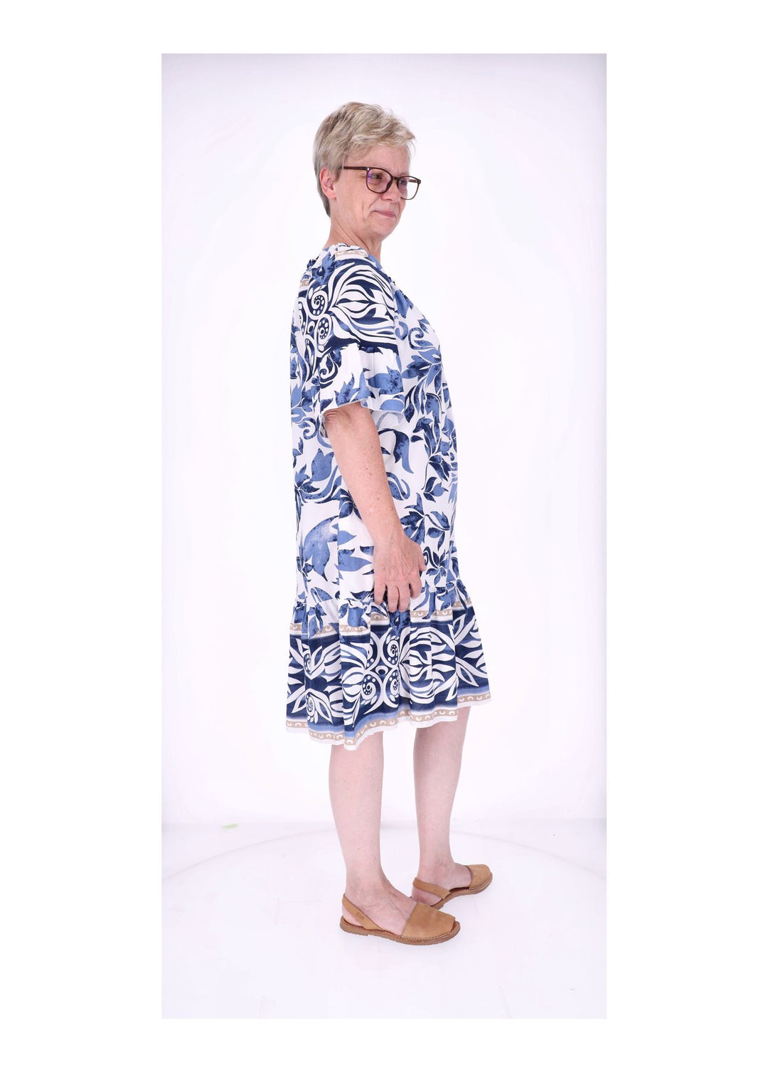 Stufen Kleid 1/2 Arm AOP Blätter