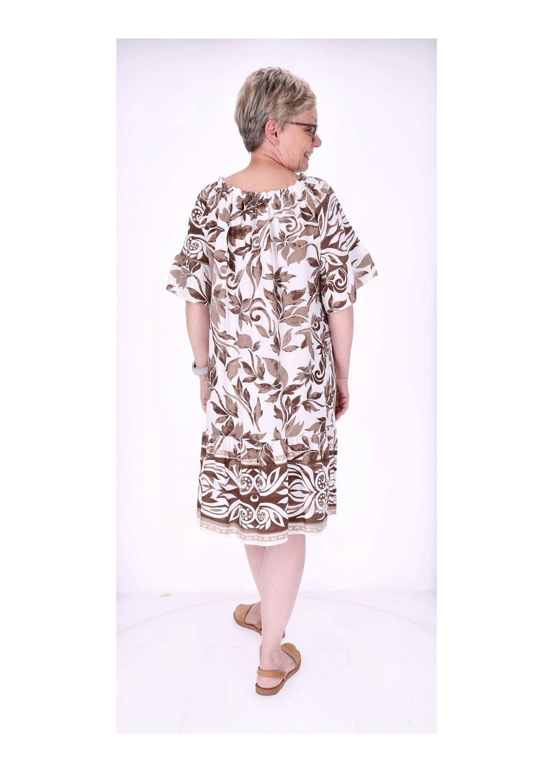 Stufen Kleid 1/2 Arm AOP Blätter