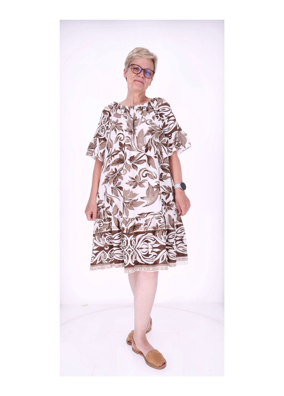 Stufen Kleid 1/2 Arm AOP Blätter