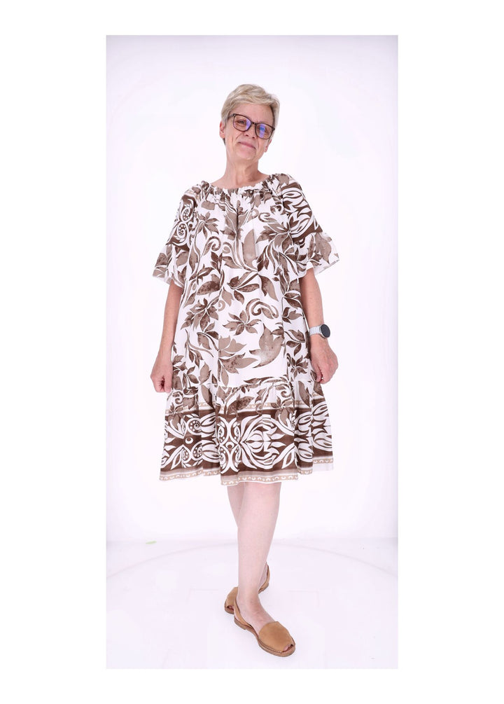 Stufen Kleid 1/2 Arm AOP Blätter