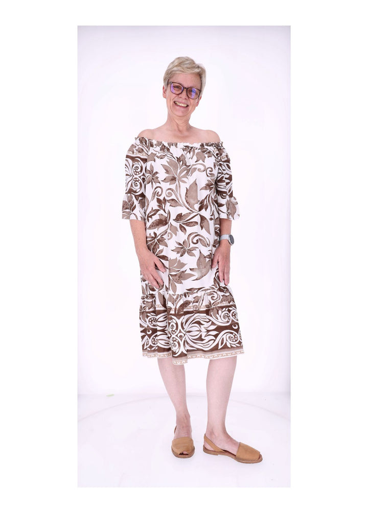Stufen Kleid 1/2 Arm AOP Blätter