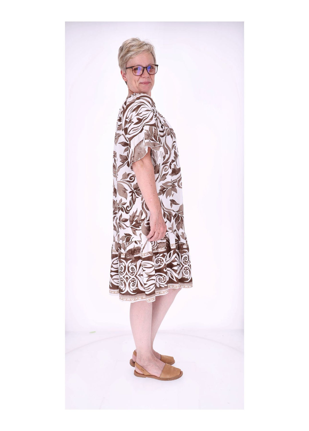 Stufen Kleid 1/2 Arm AOP Blätter