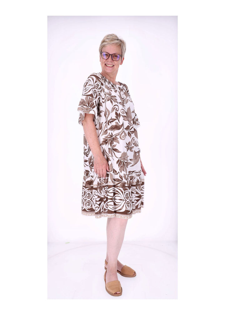 Stufen Kleid 1/2 Arm AOP Blätter