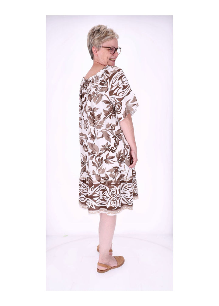 Stufen Kleid 1/2 Arm AOP Blätter