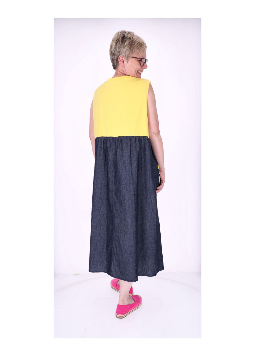 Kleid ohne Arm Materialmix dark Jeans Jersey Print