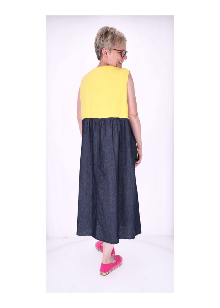 Kleid ohne Arm Materialmix dark Jeans Jersey Print
