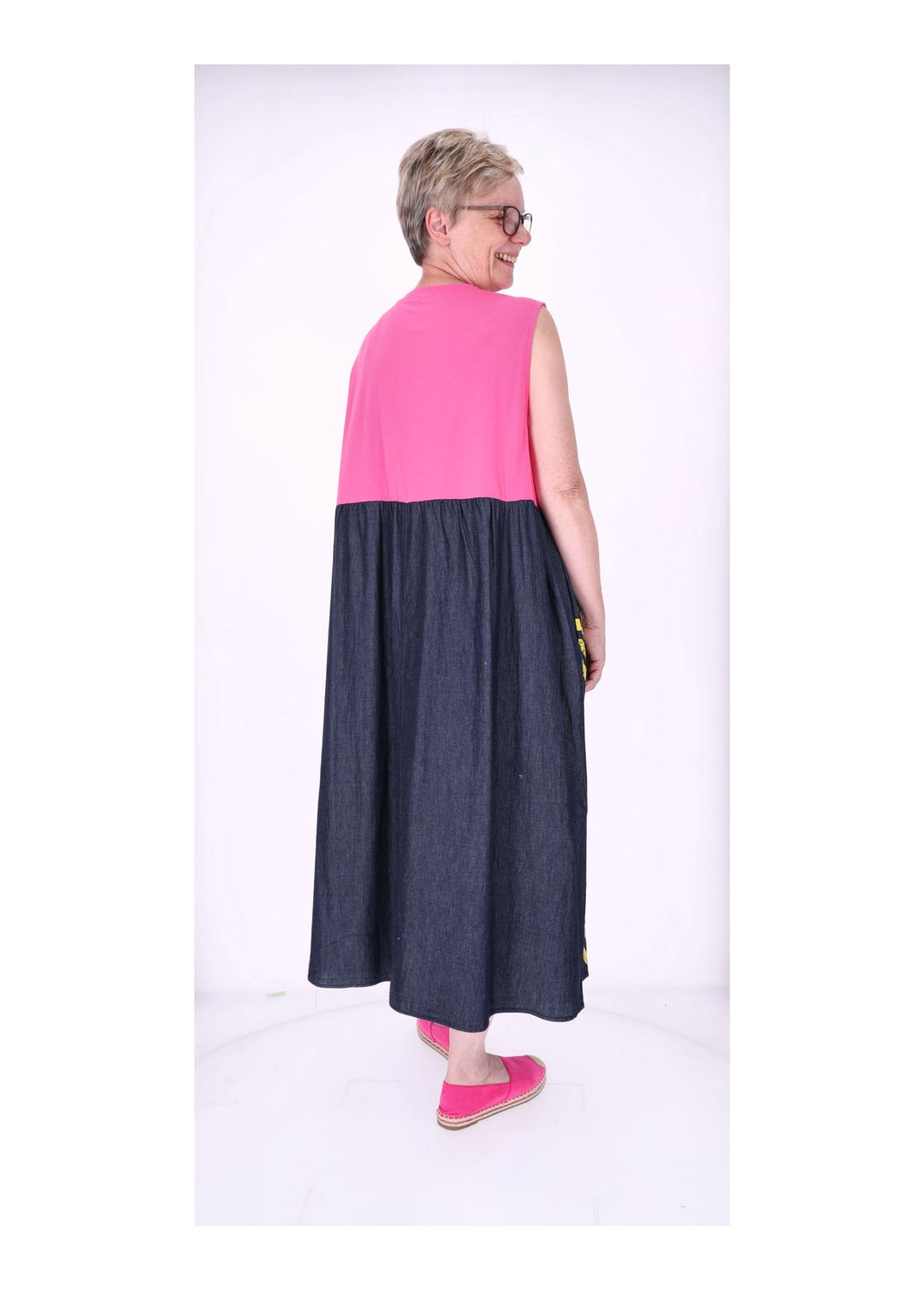 Kleid ohne Arm Materialmix dark Jeans Jersey Print