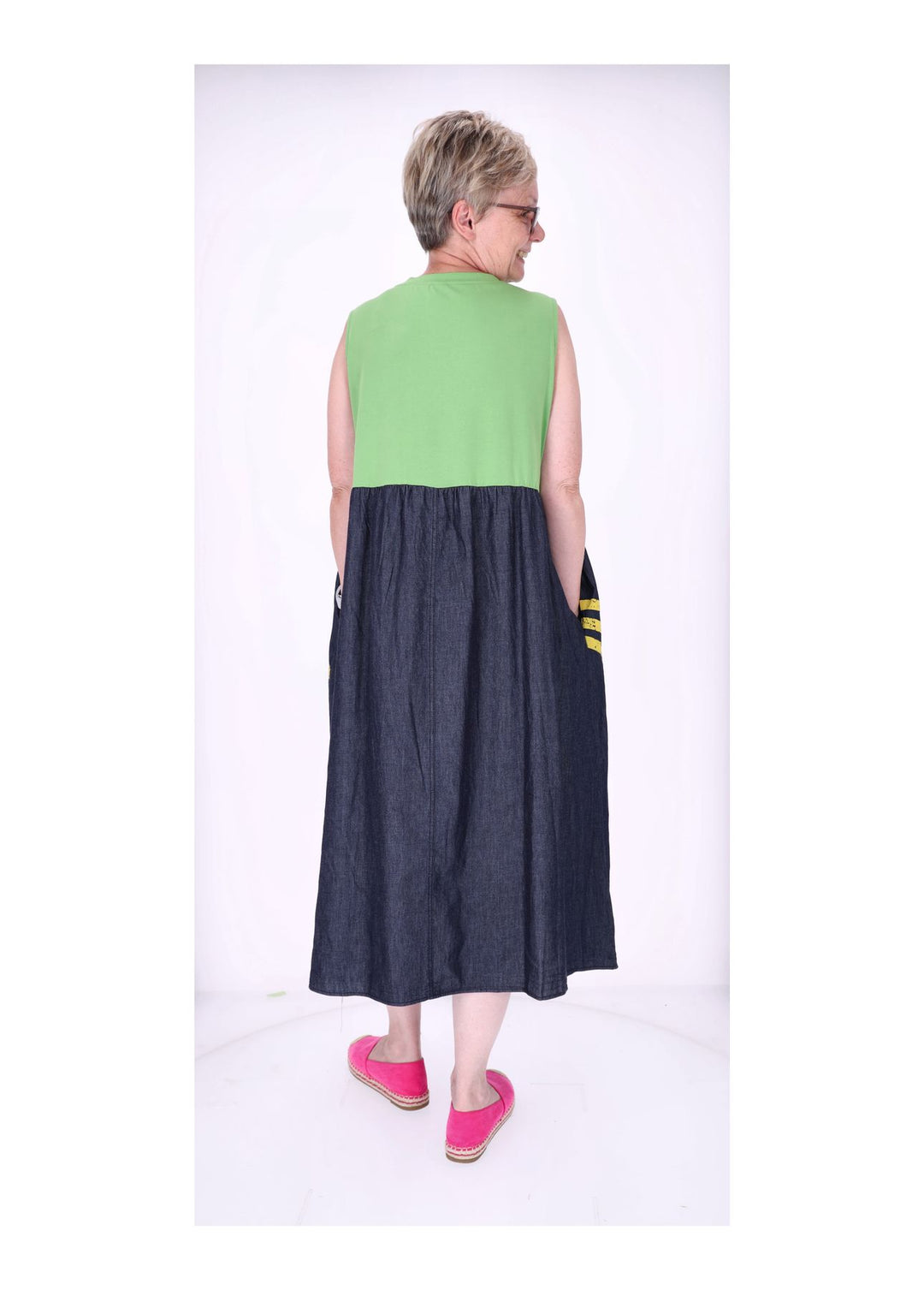 Kleid ohne Arm Materialmix dark Jeans Jersey Print