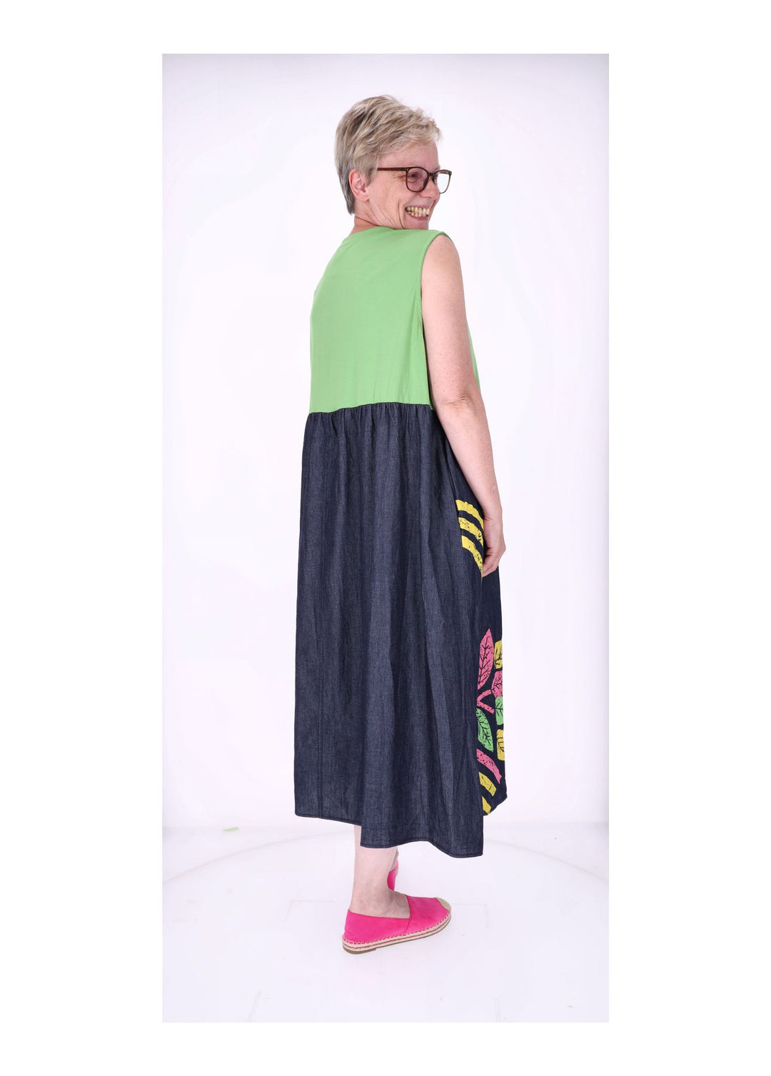 Kleid ohne Arm Materialmix dark Jeans Jersey Print