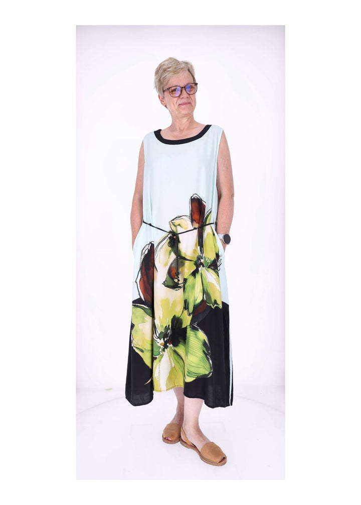 Kleid ohne Arme leichter Gürtel AOP Blüte