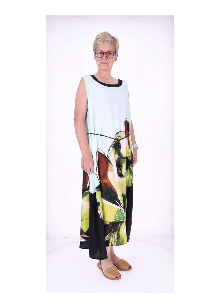 Kleid ohne Arme leichter Gürtel AOP Blüte