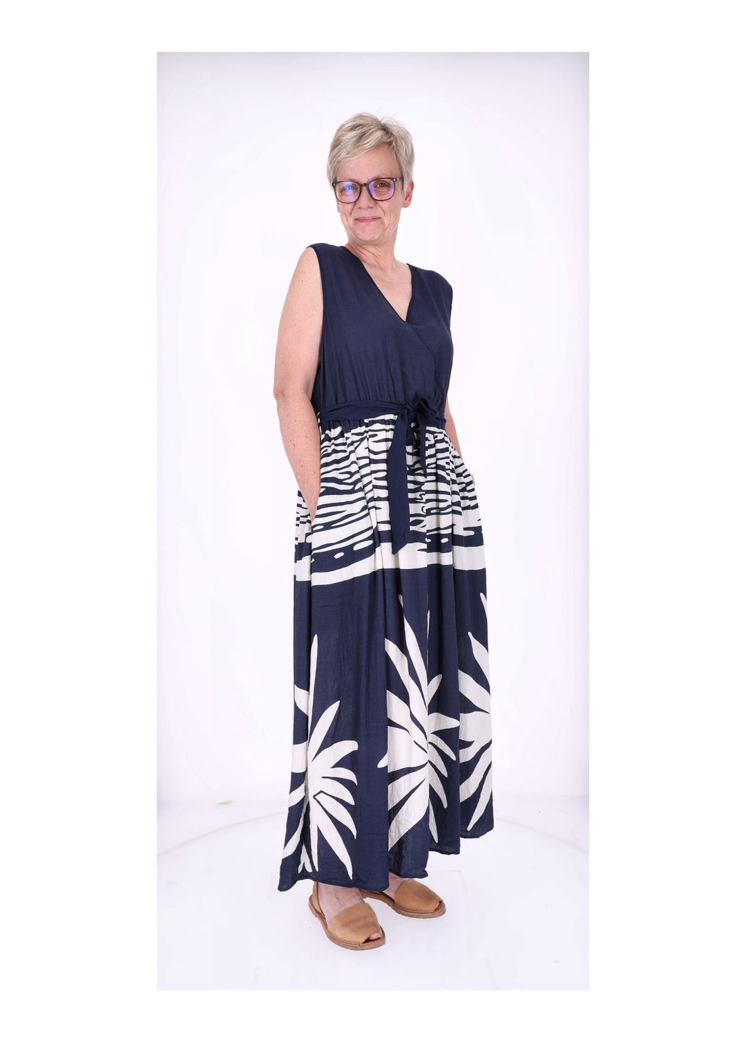 Kleid ohne Arm Oberteil Uni V-Ausschnit Rock AOP