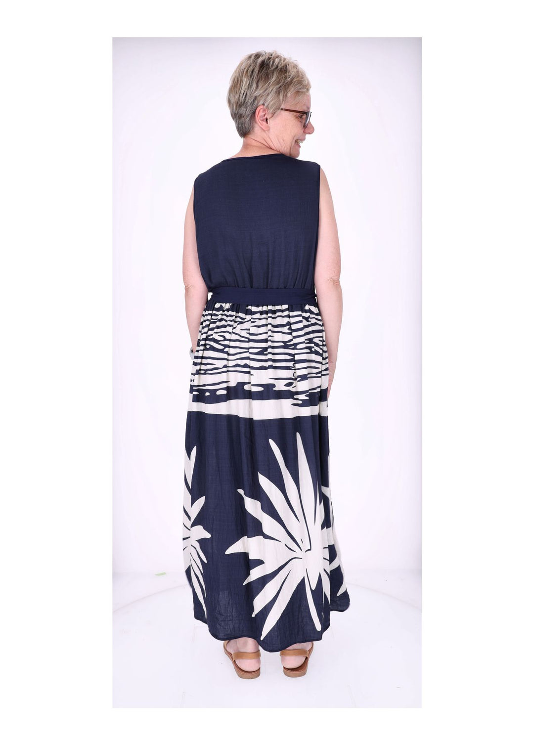Kleid ohne Arm Oberteil Uni V-Ausschnit Rock AOP