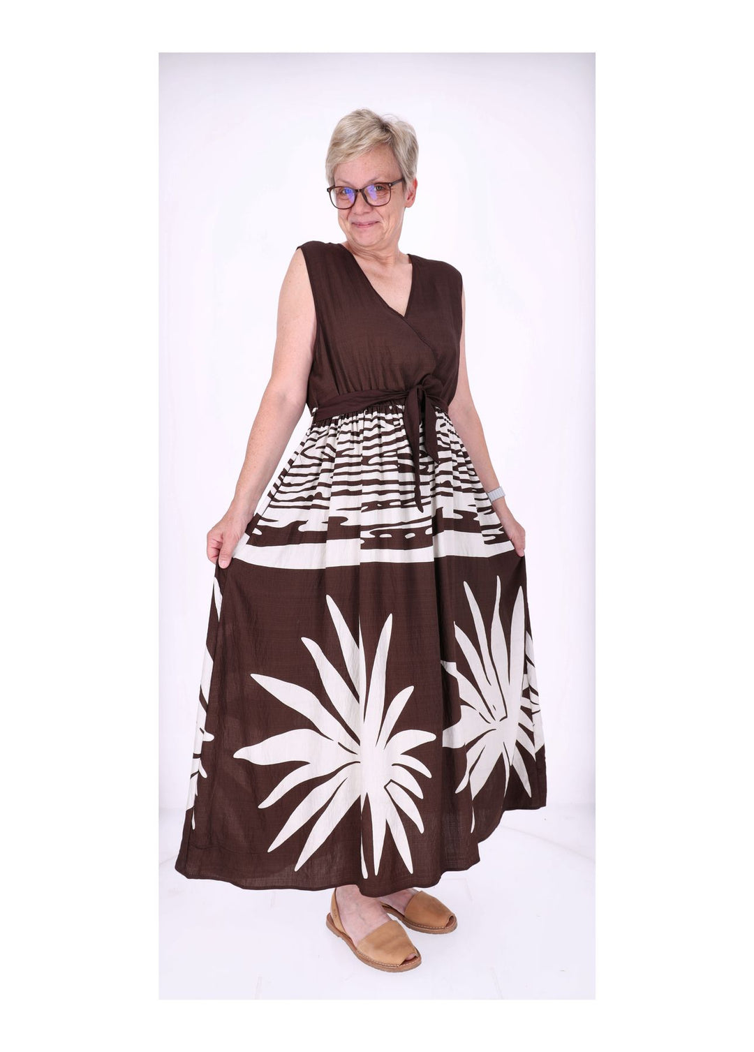 Kleid ohne Arm Oberteil Uni V-Ausschnit Rock AOP