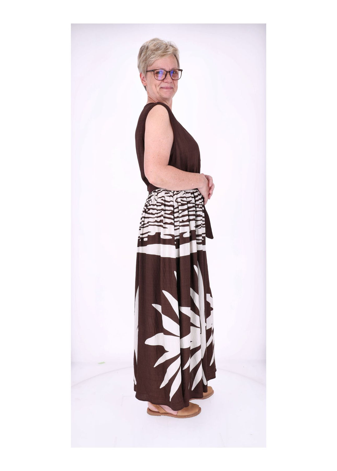 Kleid ohne Arm Oberteil Uni V-Ausschnit Rock AOP
