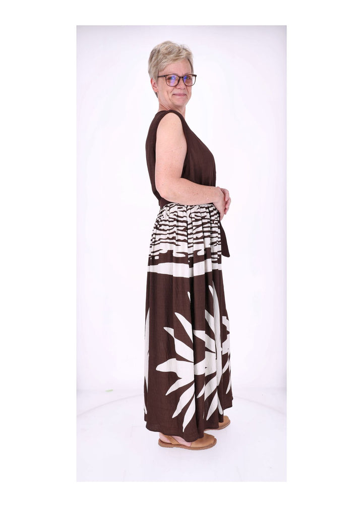 Kleid ohne Arm Oberteil Uni V-Ausschnit Rock AOP