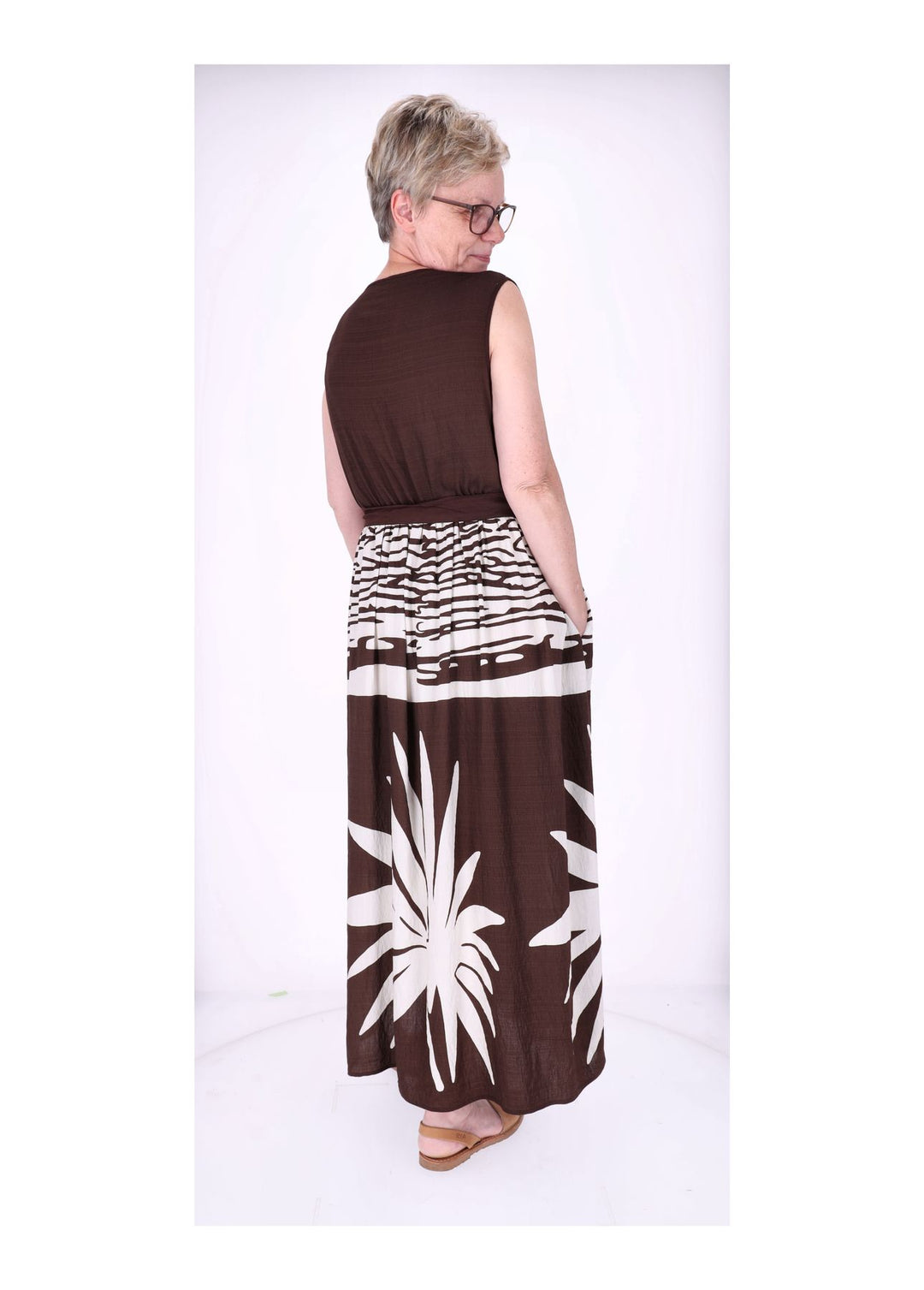 Kleid ohne Arm Oberteil Uni V-Ausschnit Rock AOP