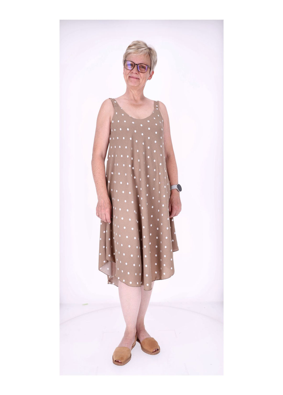 Kleid schmale Träger A-Form AOP Punkte