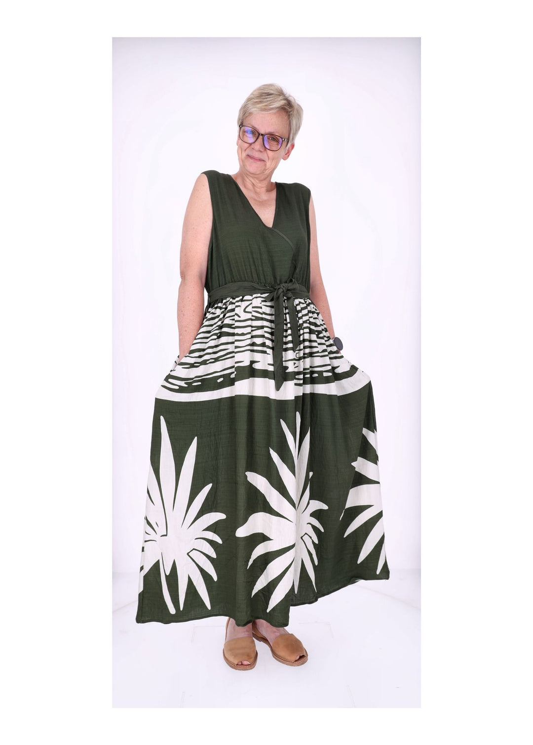 Kleid ohne Arm Oberteil Uni V-Ausschnit Rock AOP