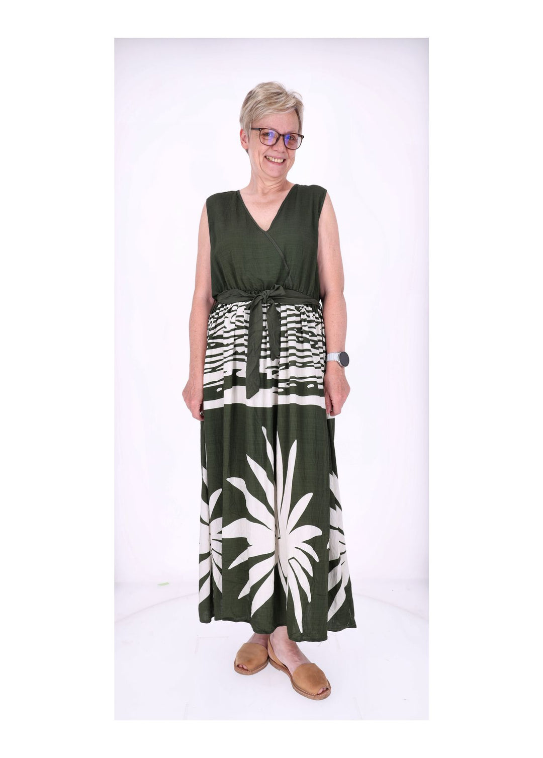 Kleid ohne Arm Oberteil Uni V-Ausschnit Rock AOP