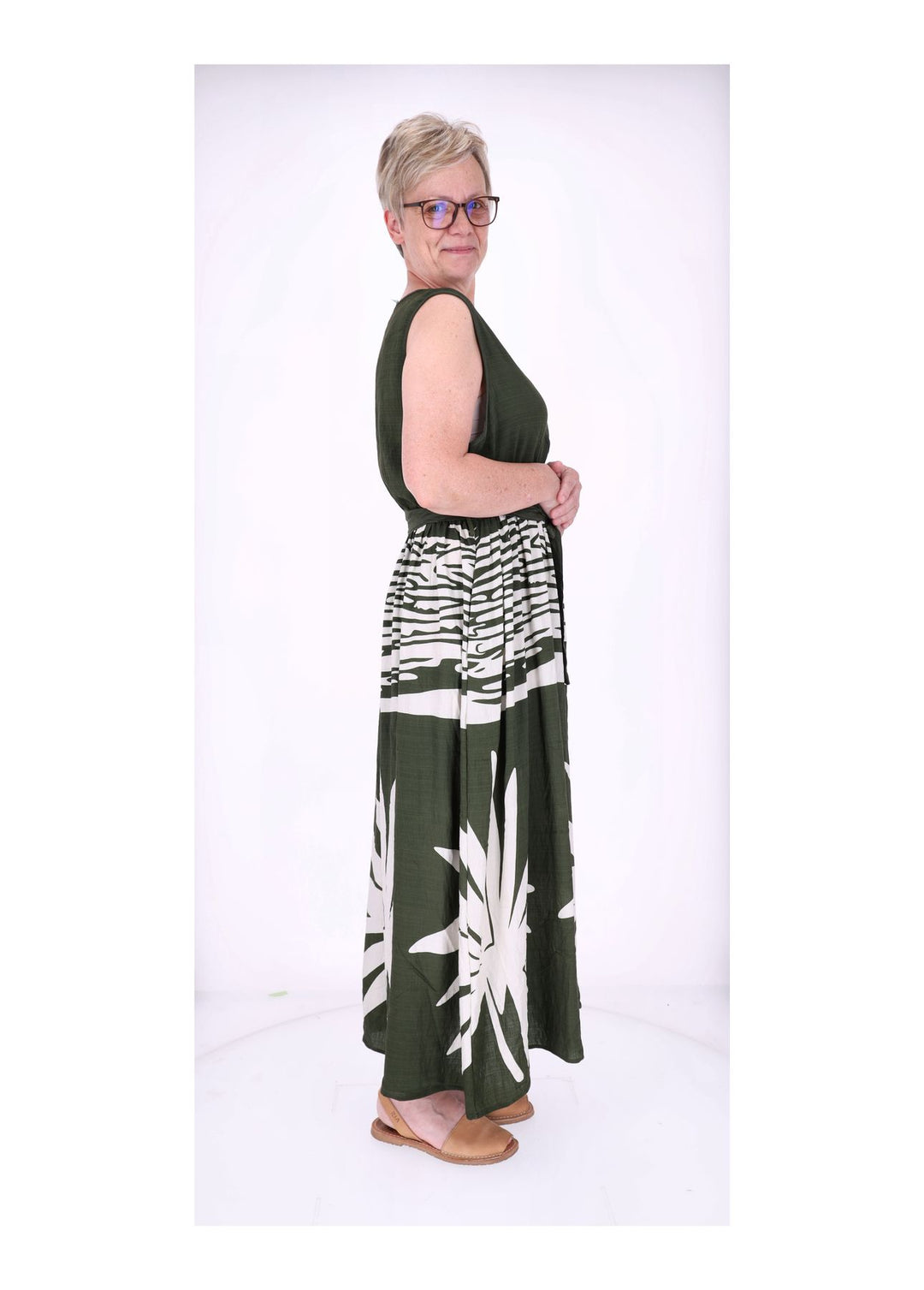 Kleid ohne Arm Oberteil Uni V-Ausschnit Rock AOP