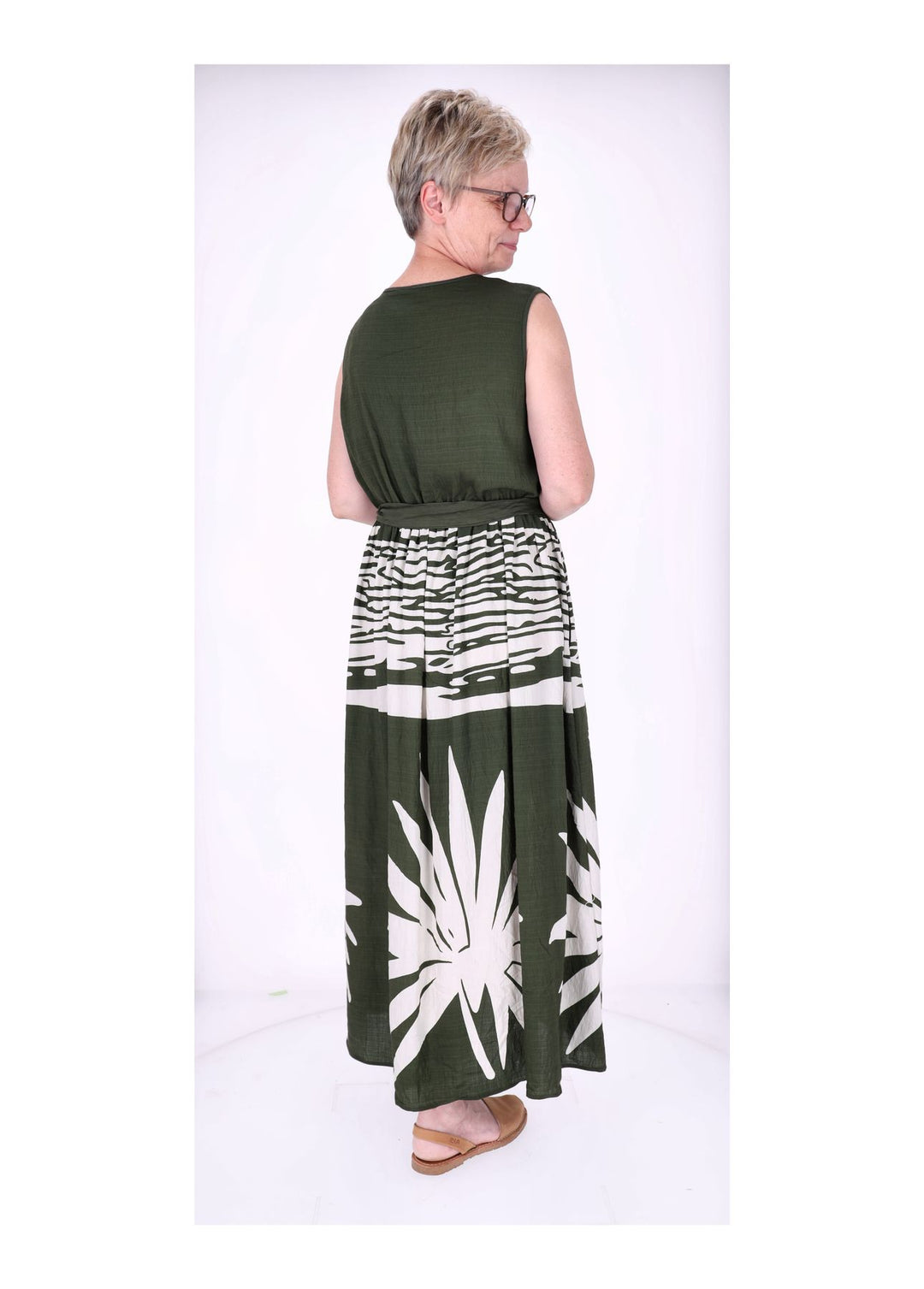 Kleid ohne Arm Oberteil Uni V-Ausschnit Rock AOP