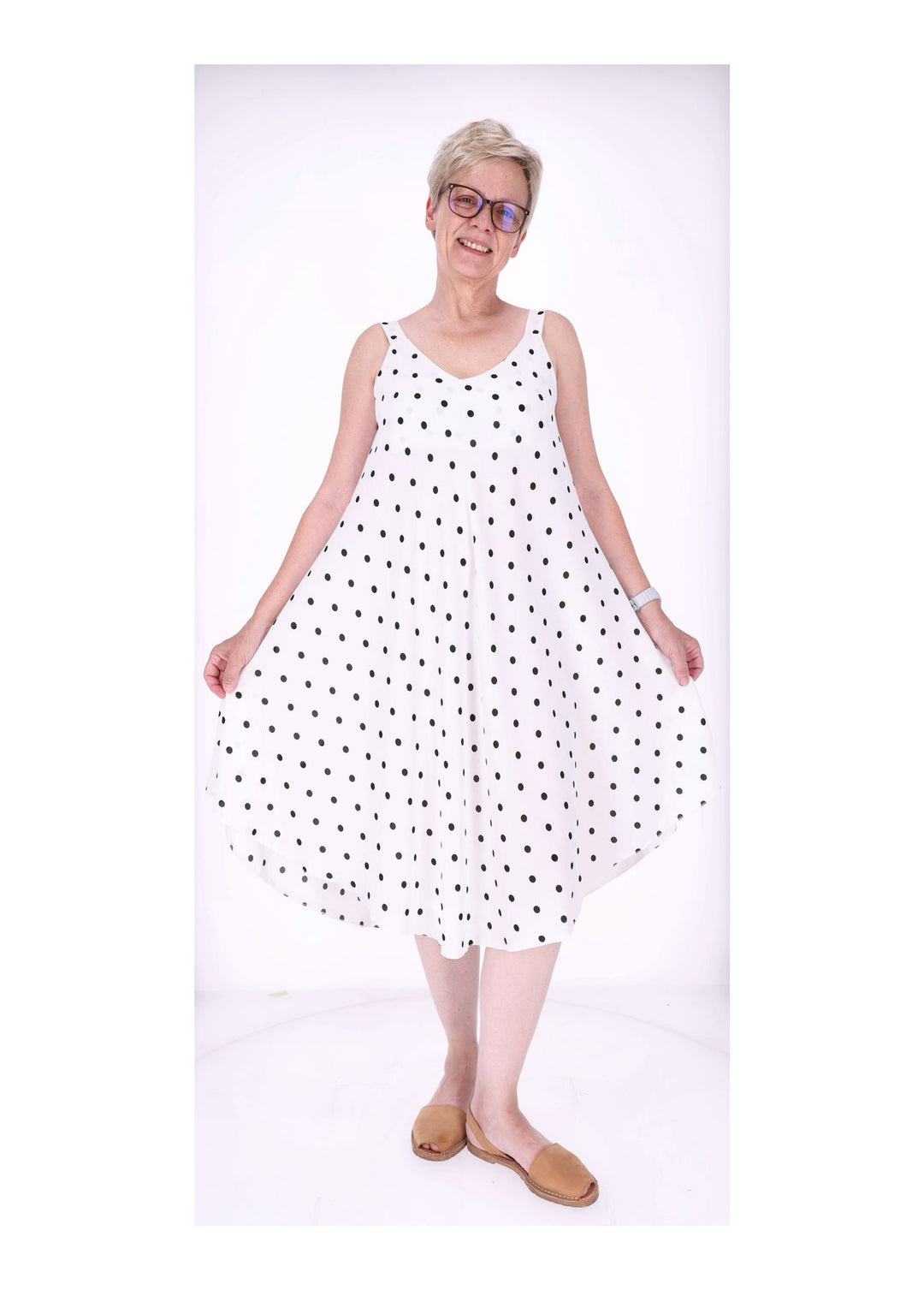 Kleid schmale Träger A-Form AOP Punkte