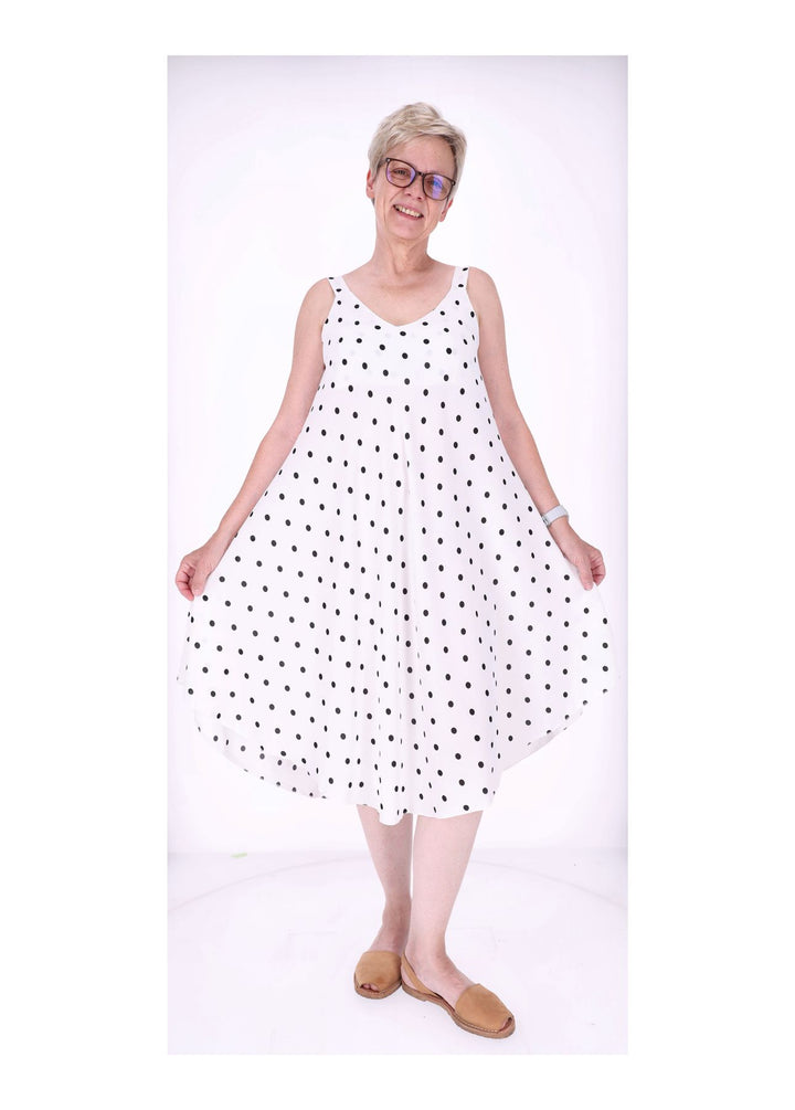 Kleid schmale Träger A-Form AOP Punkte
