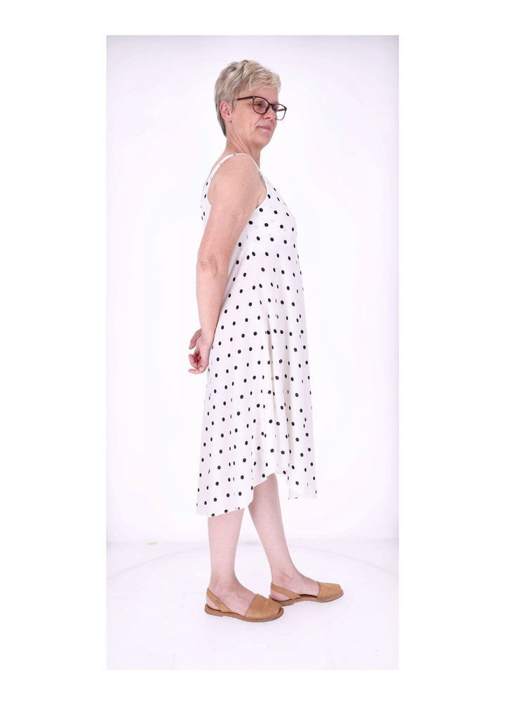 Kleid schmale Träger A-Form AOP Punkte