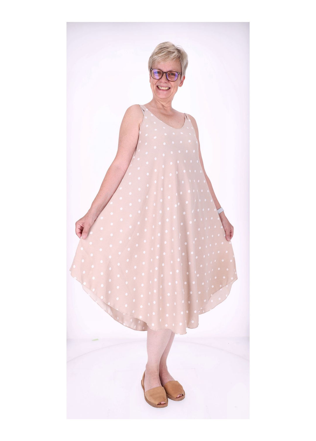Kleid schmale Träger A-Form AOP Punkte