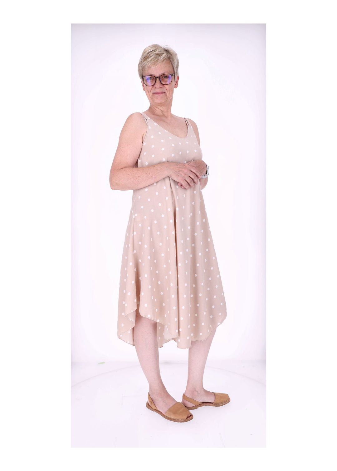 Kleid schmale Träger A-Form AOP Punkte
