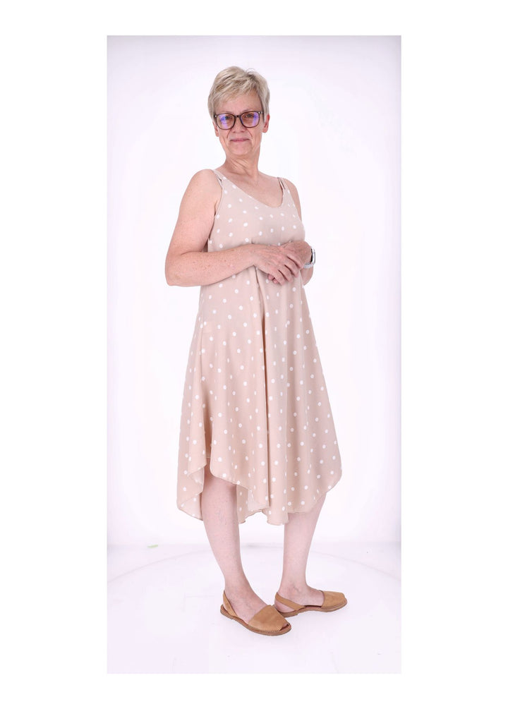 Kleid schmale Träger A-Form AOP Punkte
