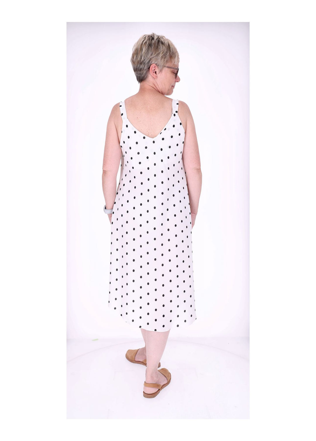 Kleid schmale Träger A-Form AOP Punkte