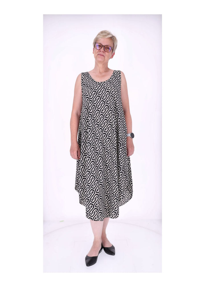 Kleid breite Träger A-Form AOP grafisch klein