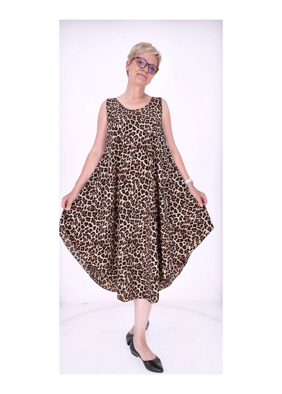 Kleid breite Träger A-Form AOP Leo