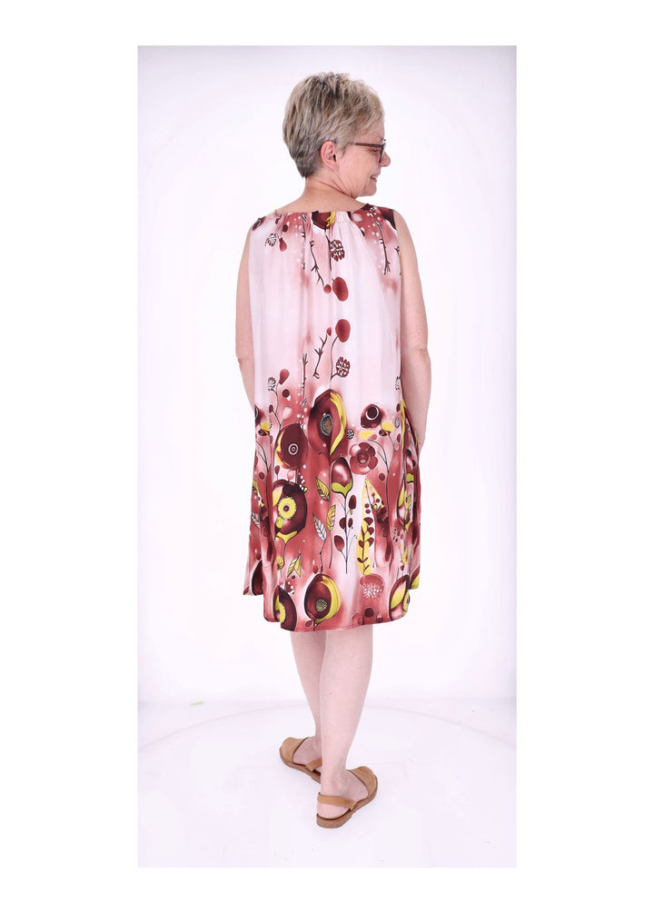 Kleid Damen Knielang A-Form ohne Arm AOP Ranken