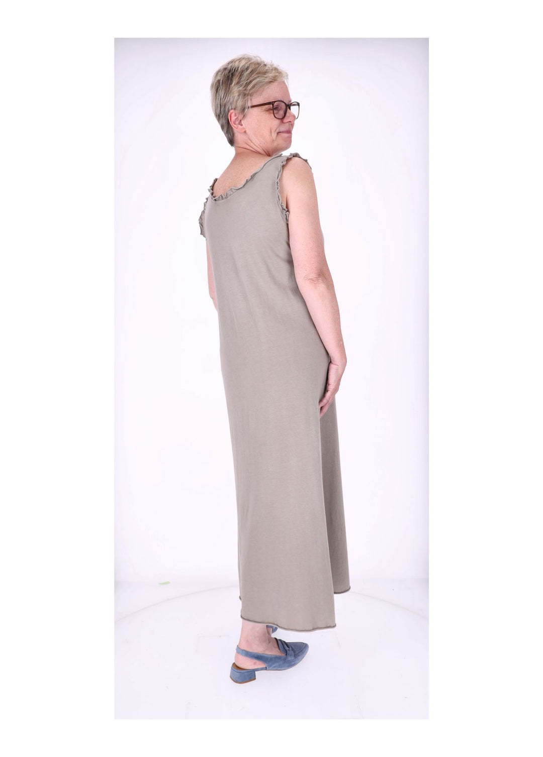 Kleid Maxi ohne Arm Schlitz Rüschen