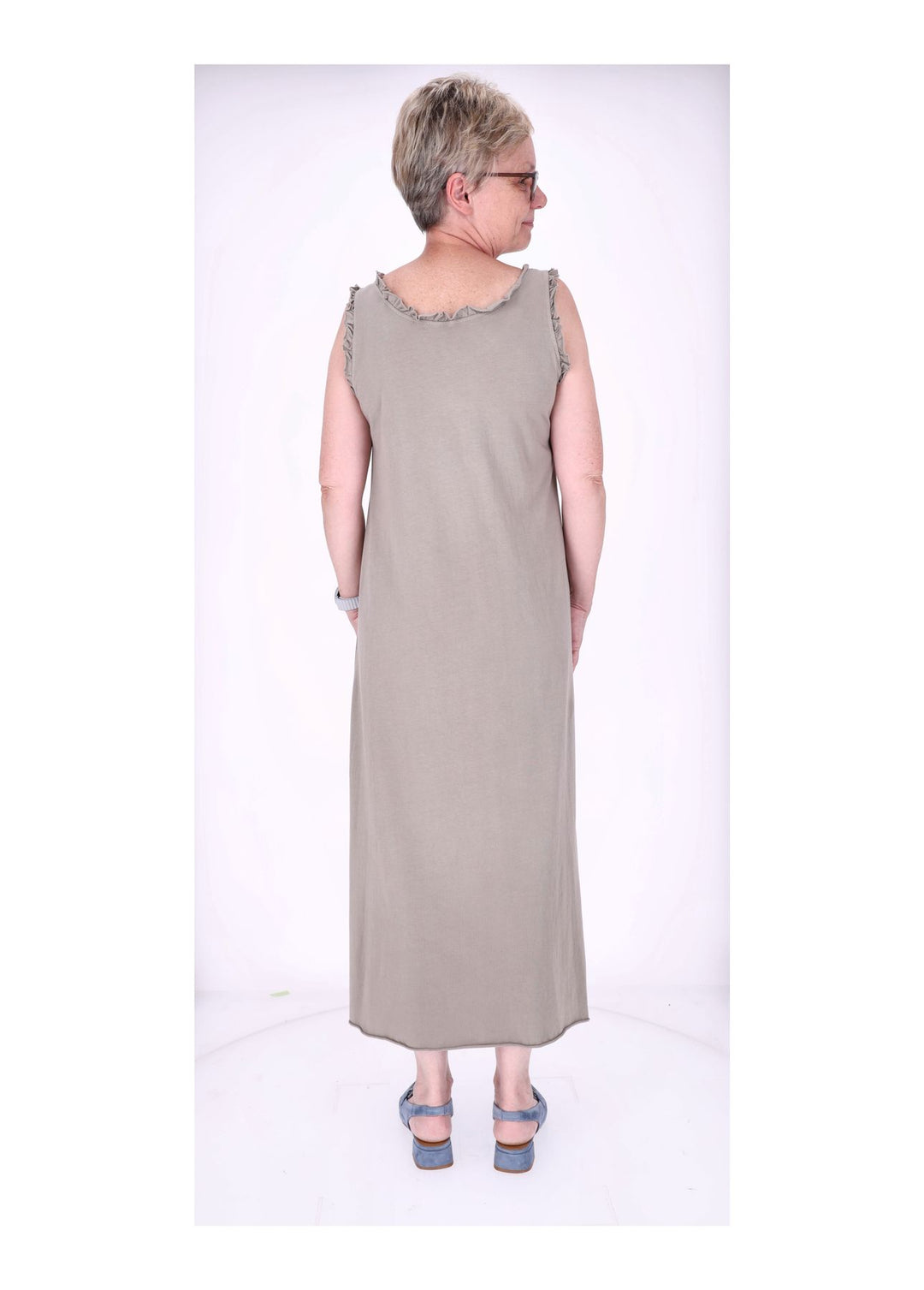 Kleid Maxi ohne Arm Schlitz Rüschen