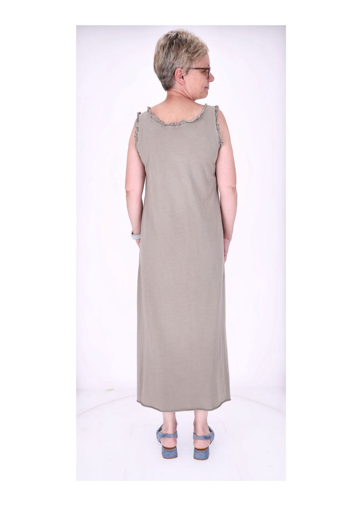 Kleid Maxi ohne Arm Schlitz Rüschen