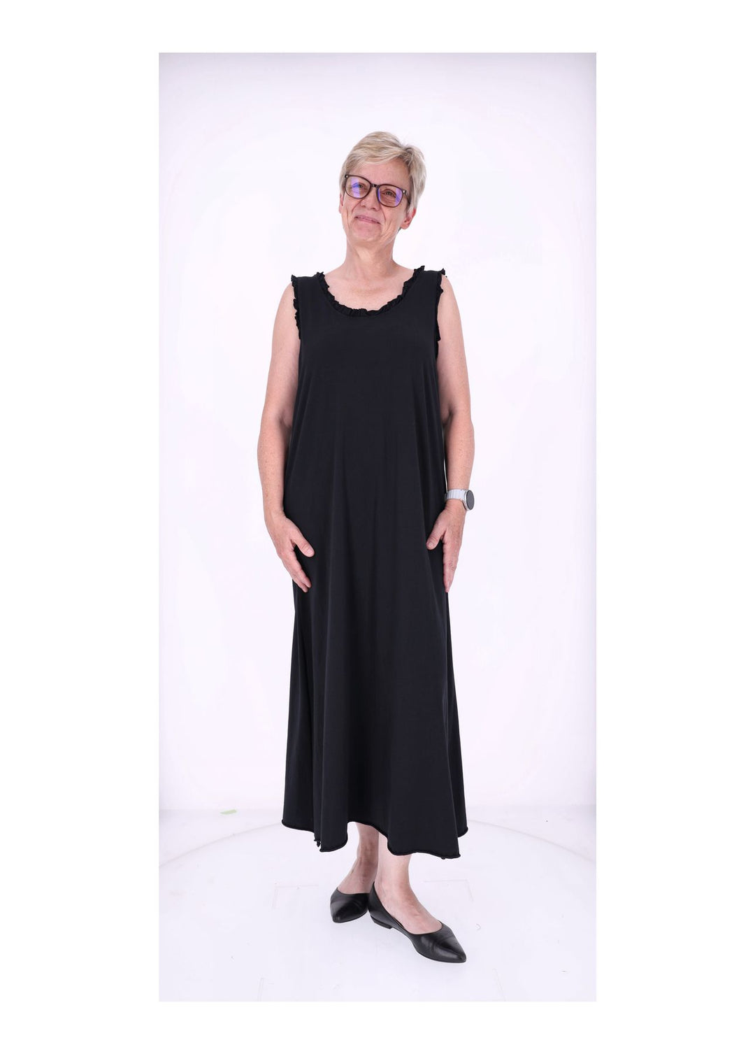 Kleid Maxi ohne Arm Schlitz Rüschen