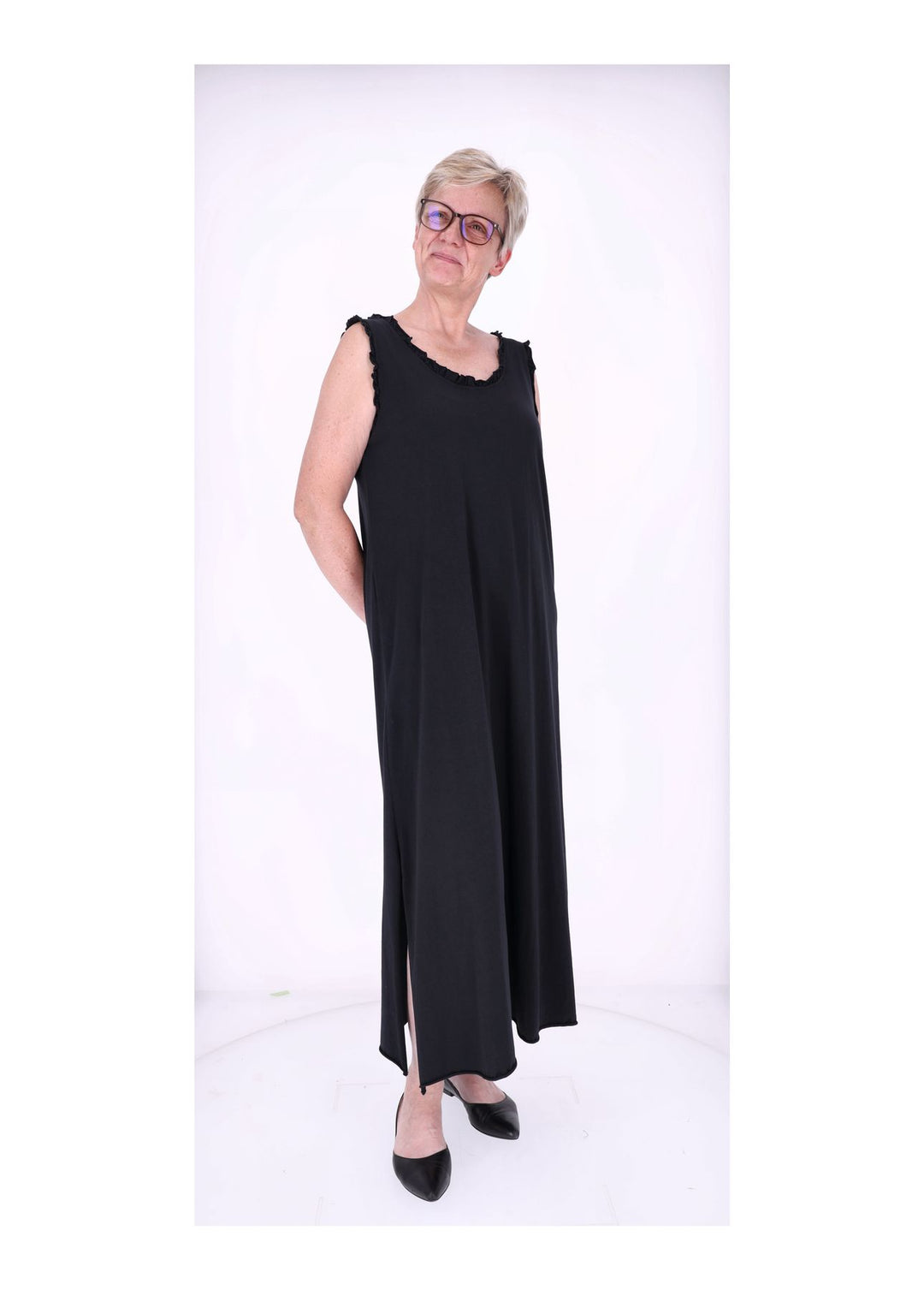 Kleid Maxi ohne Arm Schlitz Rüschen